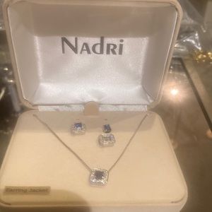 NIB nadri cubic zirconia sapphire colored earrings with jacket and necklace